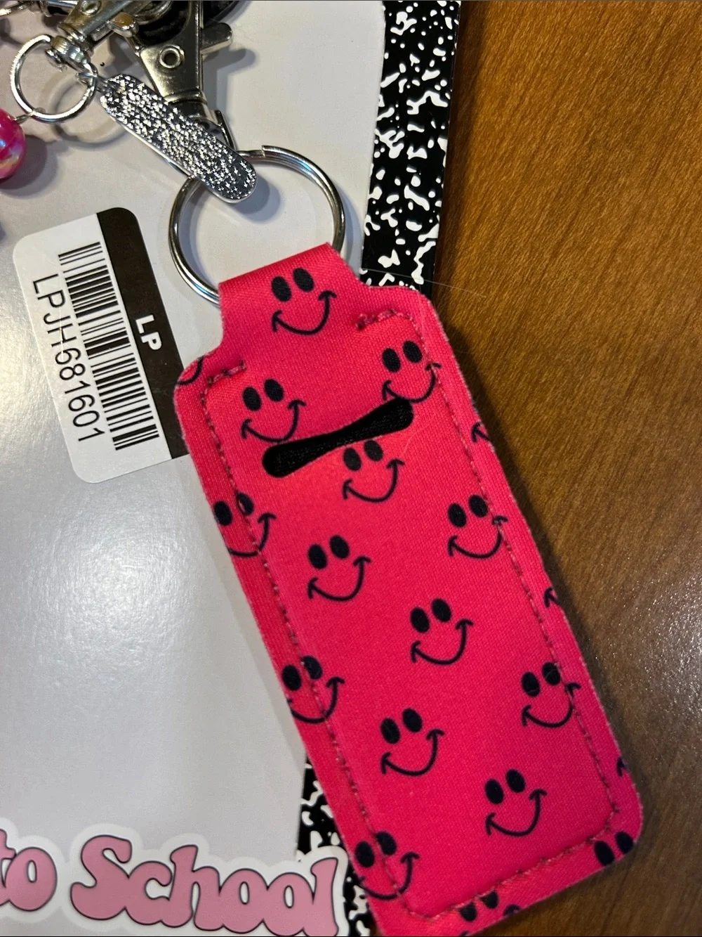 Pink Smiley Pom Keychain bag charms